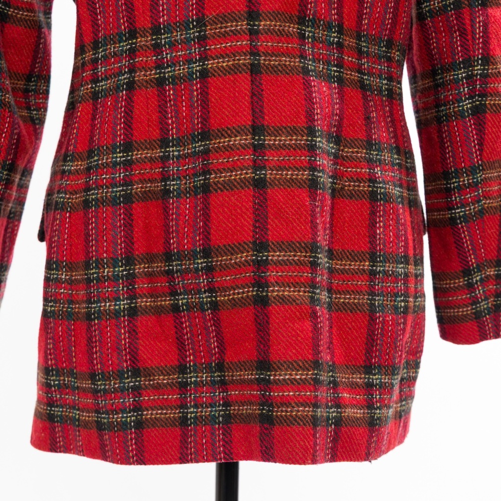 Vintage wool tartan plaid blazer with black velvet trim & buttons M - Picture 9 of 16